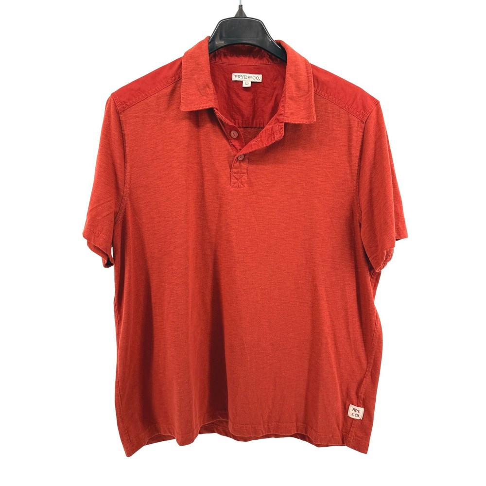 Frye and Co Polo Shirt Mens XXL Pre-Owned Burnt Orange Slub Knit Contrast Yoke